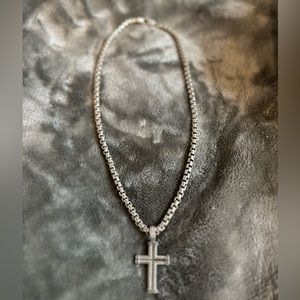 David Yurman Box chain 4.8mm w/ black diamond religious pendant